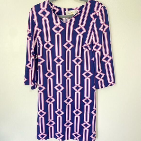 JB by Julie brown purple pink chevron stripe 3/4 sleeve Dress Size Small - Picture 3 of 8